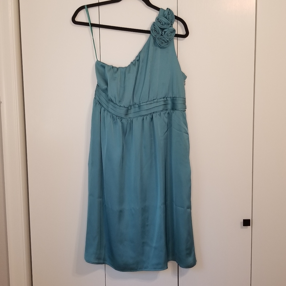 Teal One Shoulder Dress Bridesmaid Wedding Cocktail - Size 14